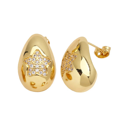 1 Pair Simple Style Water Droplets Plating Copper Zircon 18K Gold Plated Ear Studs