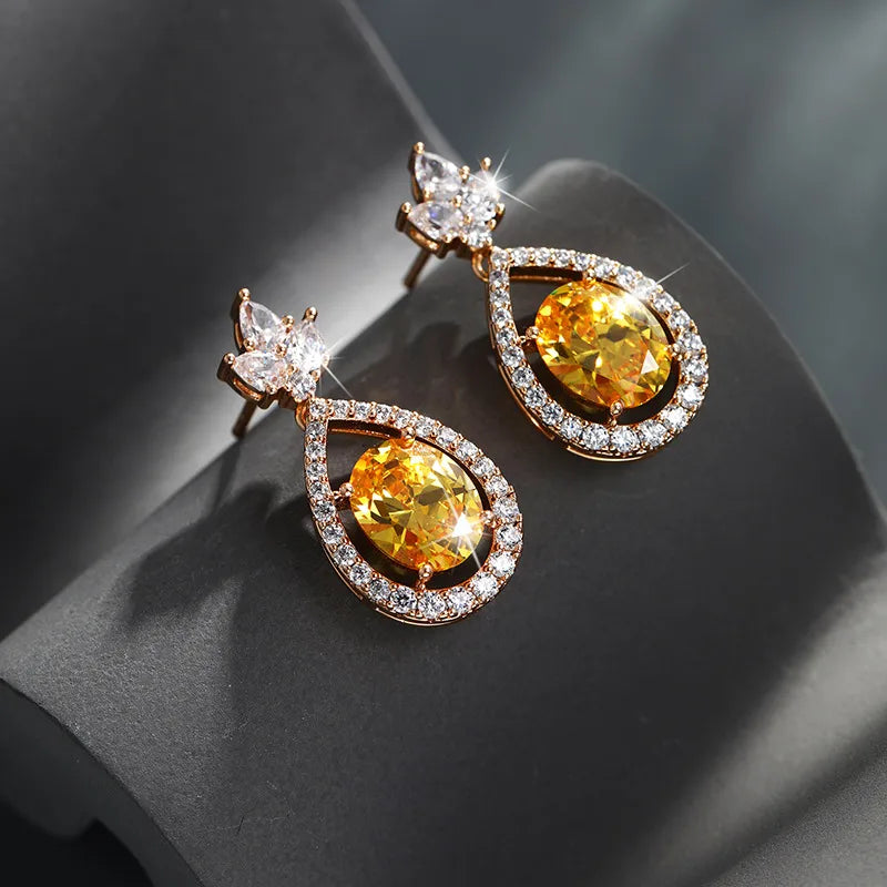 1 Pair Xuping Simple Style Water Droplets Plating Inlay Alloy Artificial Gemstones 18k Gold Plated Drop Earrings