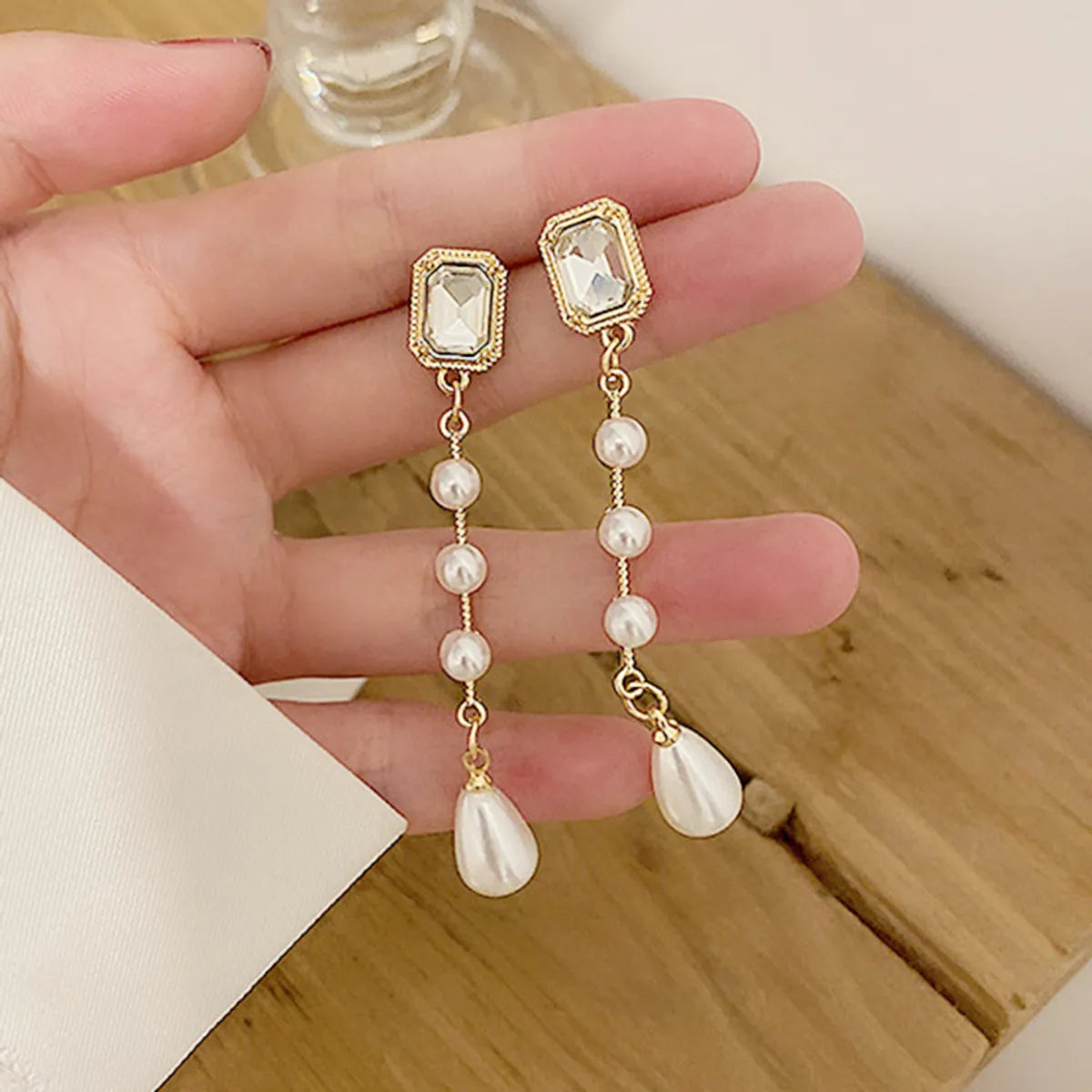 1 Pair Simple Style Water Droplets Plating Inlay Alloy Crystal Gold Plated Drop Earrings