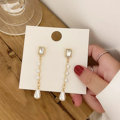 1 Pair Simple Style Water Droplets Plating Inlay Alloy Crystal Gold Plated Drop Earrings