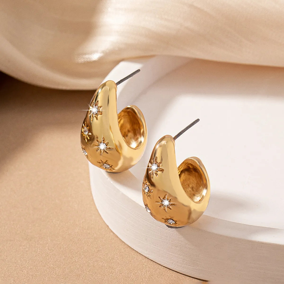 1 Pair Simple Style Water Droplets Plating Inlay Alloy Glass 14k Gold Plated Ear Studs