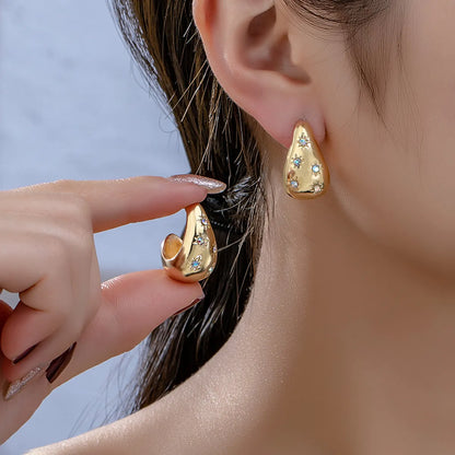 1 Pair Simple Style Water Droplets Plating Inlay Alloy Glass 14k Gold Plated Ear Studs