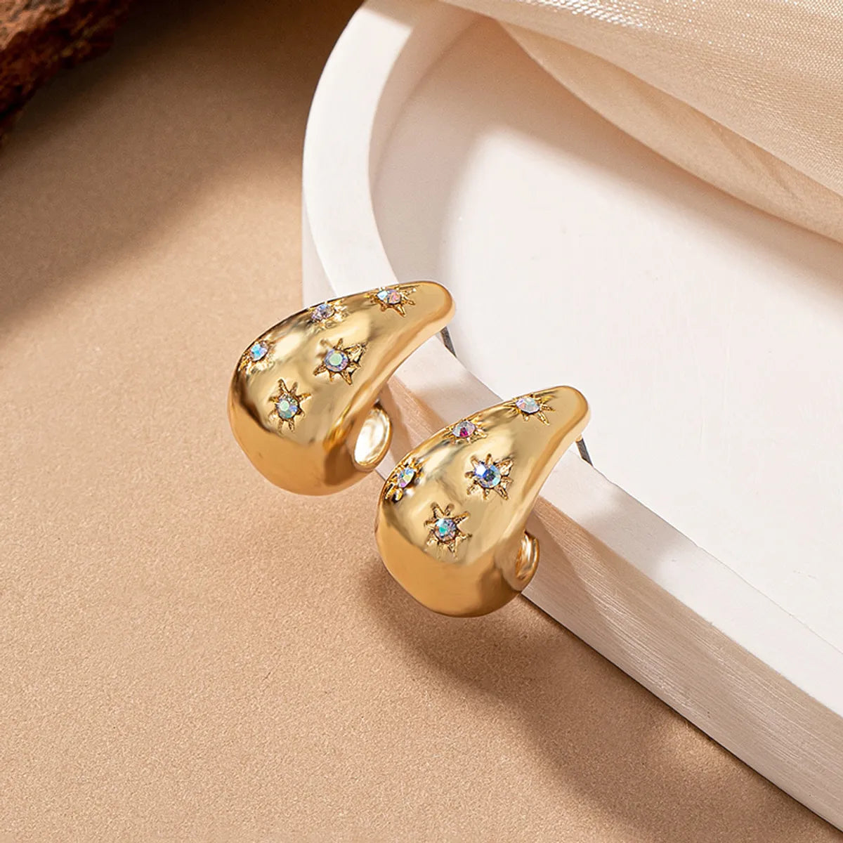 1 Pair Simple Style Water Droplets Plating Inlay Alloy Glass 14k Gold Plated Ear Studs