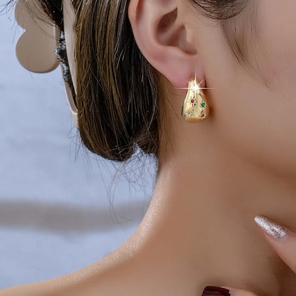 1 Pair Simple Style Water Droplets Plating Inlay Alloy Glass 14k Gold Plated Ear Studs