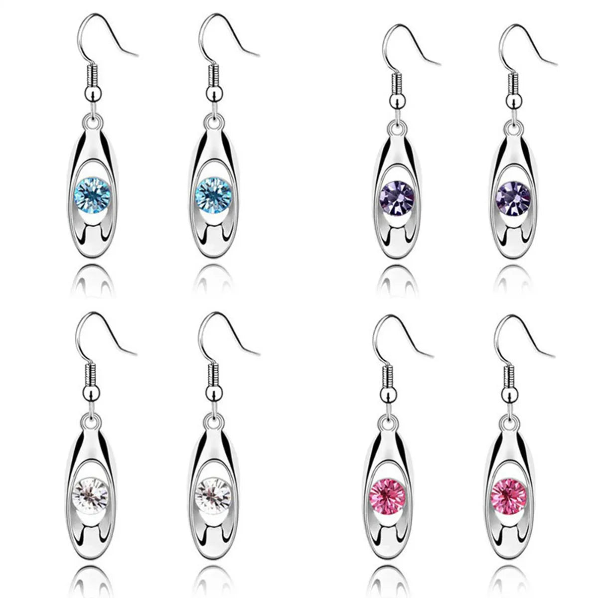 1 Pair Simple Style Water Droplets Plating Inlay Alloy Rhinestones Silver Plated Drop Earrings