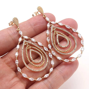 1 Pair Simple Style Water Droplets Plating Inlay Copper Zircon Gold Plated Drop Earrings