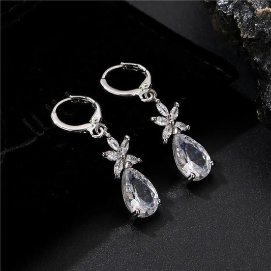 1 Pair Simple Style Water Droplets Plating Inlay Copper Zircon White Gold Plated Drop Earrings