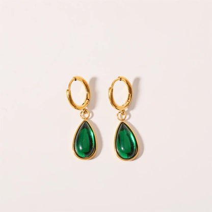 1 Pair Simple Style Water Droplets Plating Inlay Stainless Steel Birthstone 18k Gold Plated Drop Earrings