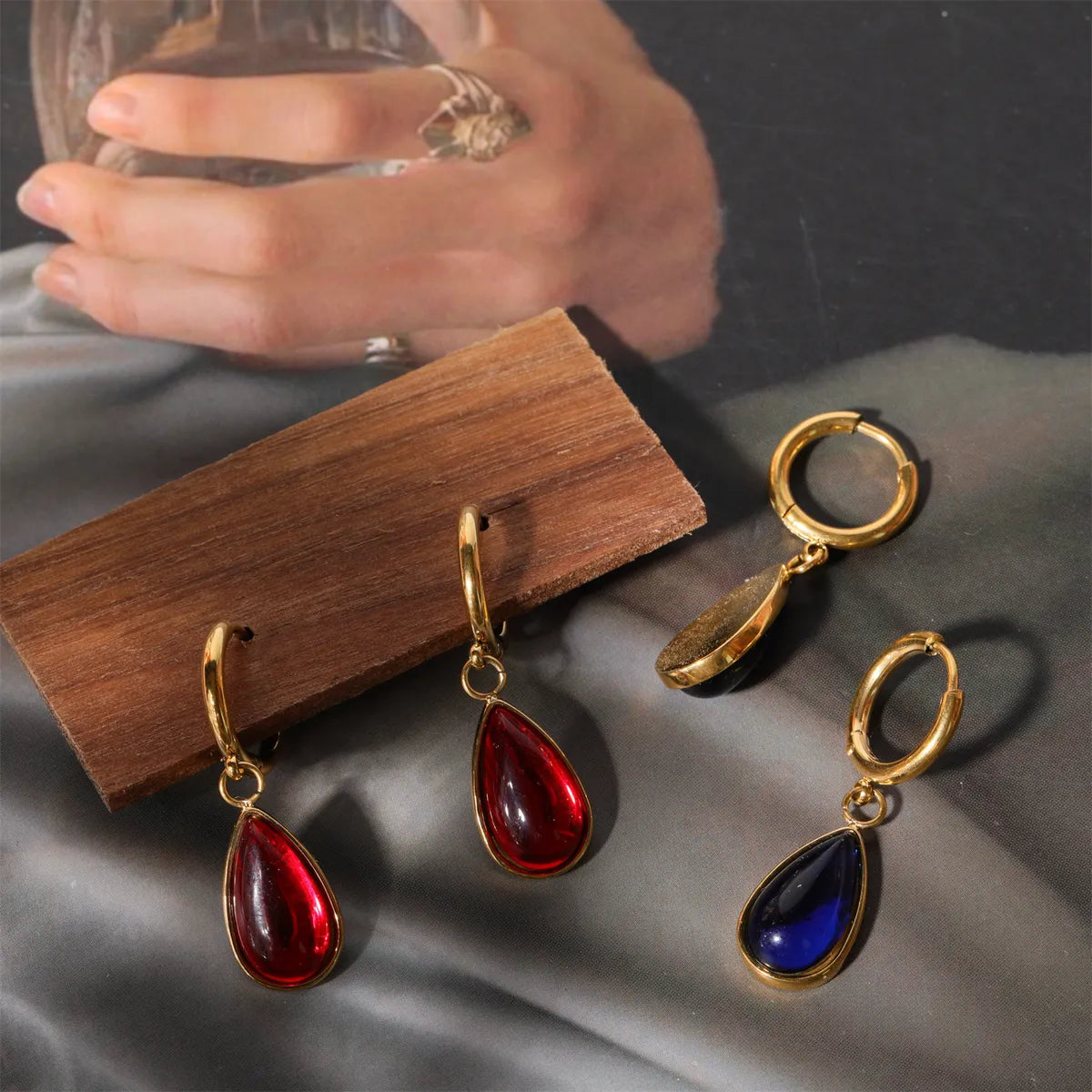 1 Pair Simple Style Water Droplets Plating Inlay Stainless Steel Birthstone 18k Gold Plated Drop Earrings