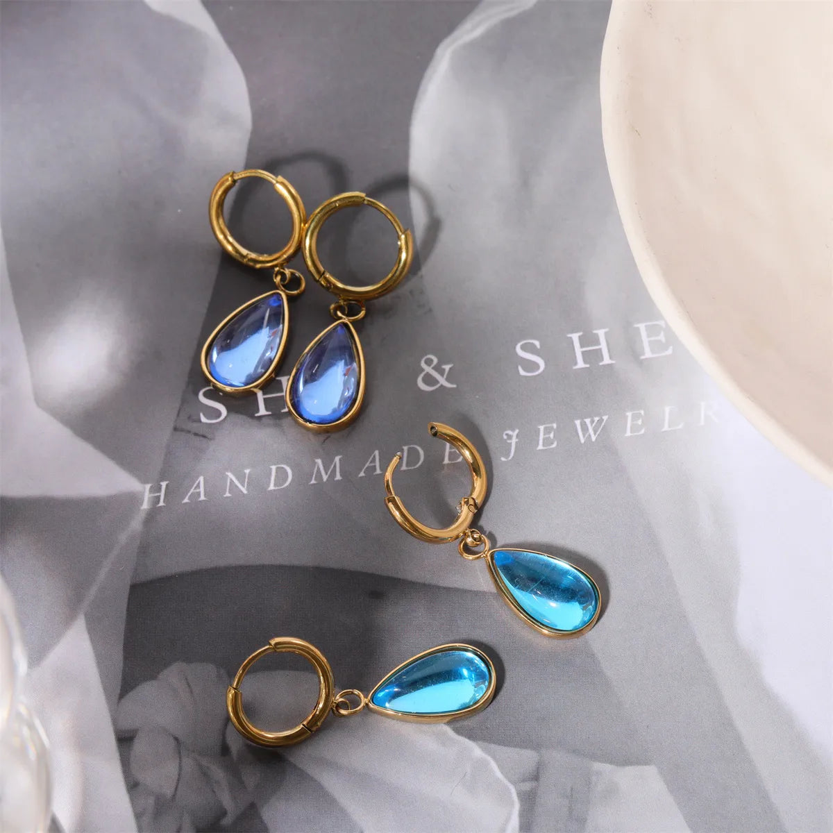 1 Pair Simple Style Water Droplets Plating Inlay Stainless Steel Birthstone 18k Gold Plated Drop Earrings