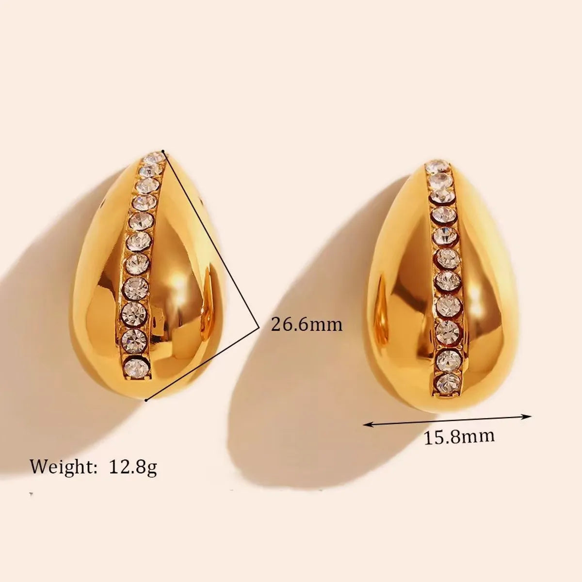 1 Pair Simple Style Water Droplets Plating Inlay Stainless Steel Rhinestones 18k Gold Plated Ear Studs