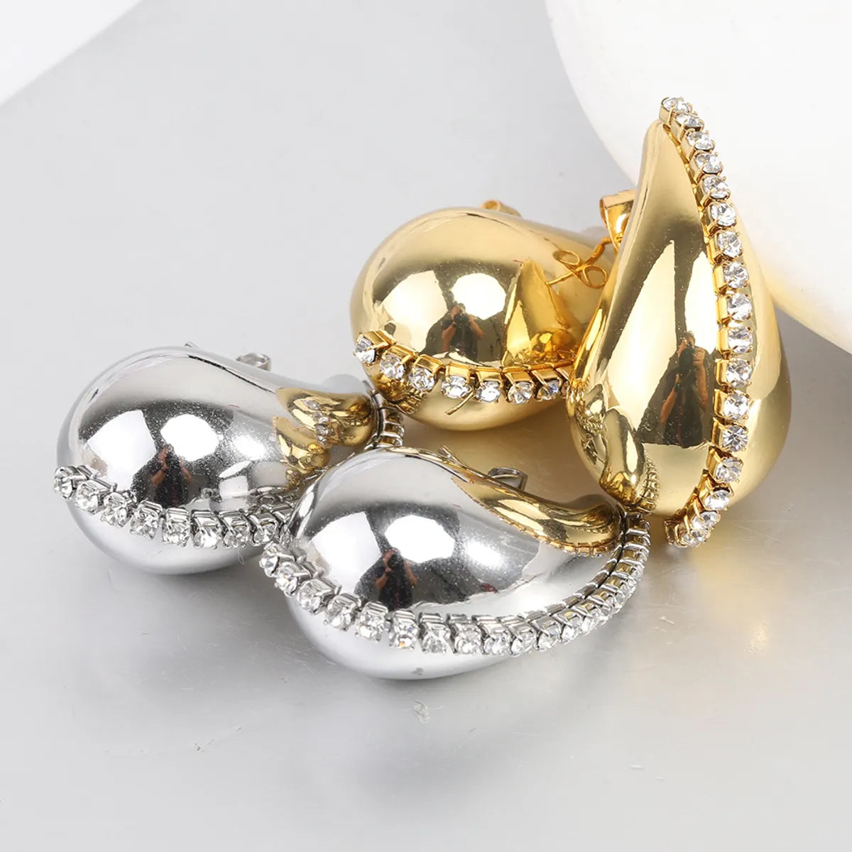 1 Pair Simple Style Water Droplets Plating Inlay Titanium Steel Zircon 18k Gold Plated Ear Studs