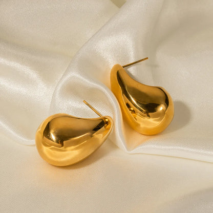 1 Pair Simple Style Water Droplets Plating Stainless Steel 18k Gold Plated Earrings