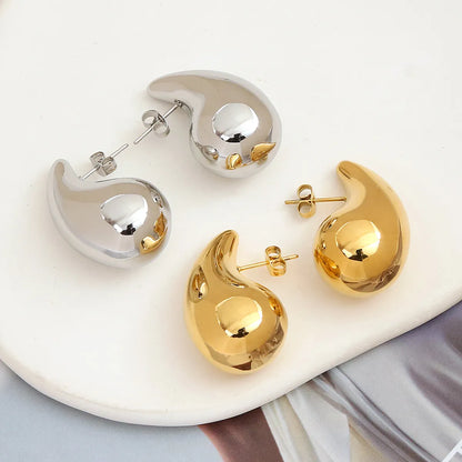 1 Pair Simple Style Water Droplets Plating Stainless Steel Gold Plated Ear Studs