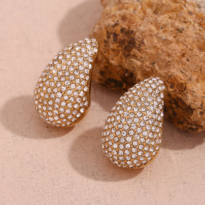 1 Pair Simple Style Water Droplets Plating Stainless Steel Rhinestones 18k Gold Plated Ear Studs