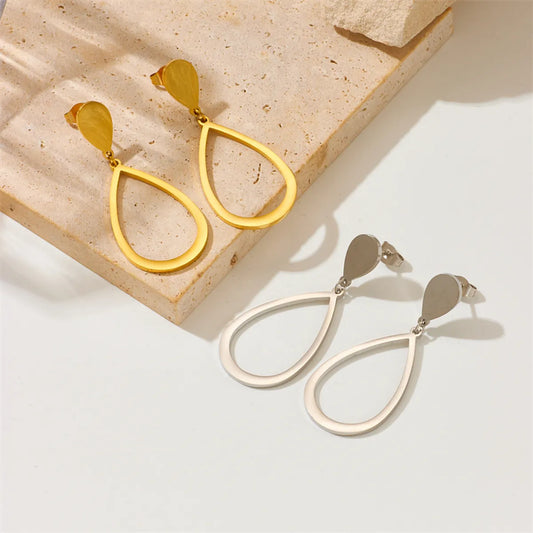 1 Pair Simple Style Water Droplets Plating Titanium Steel 18k Gold Plated Drop Earrings