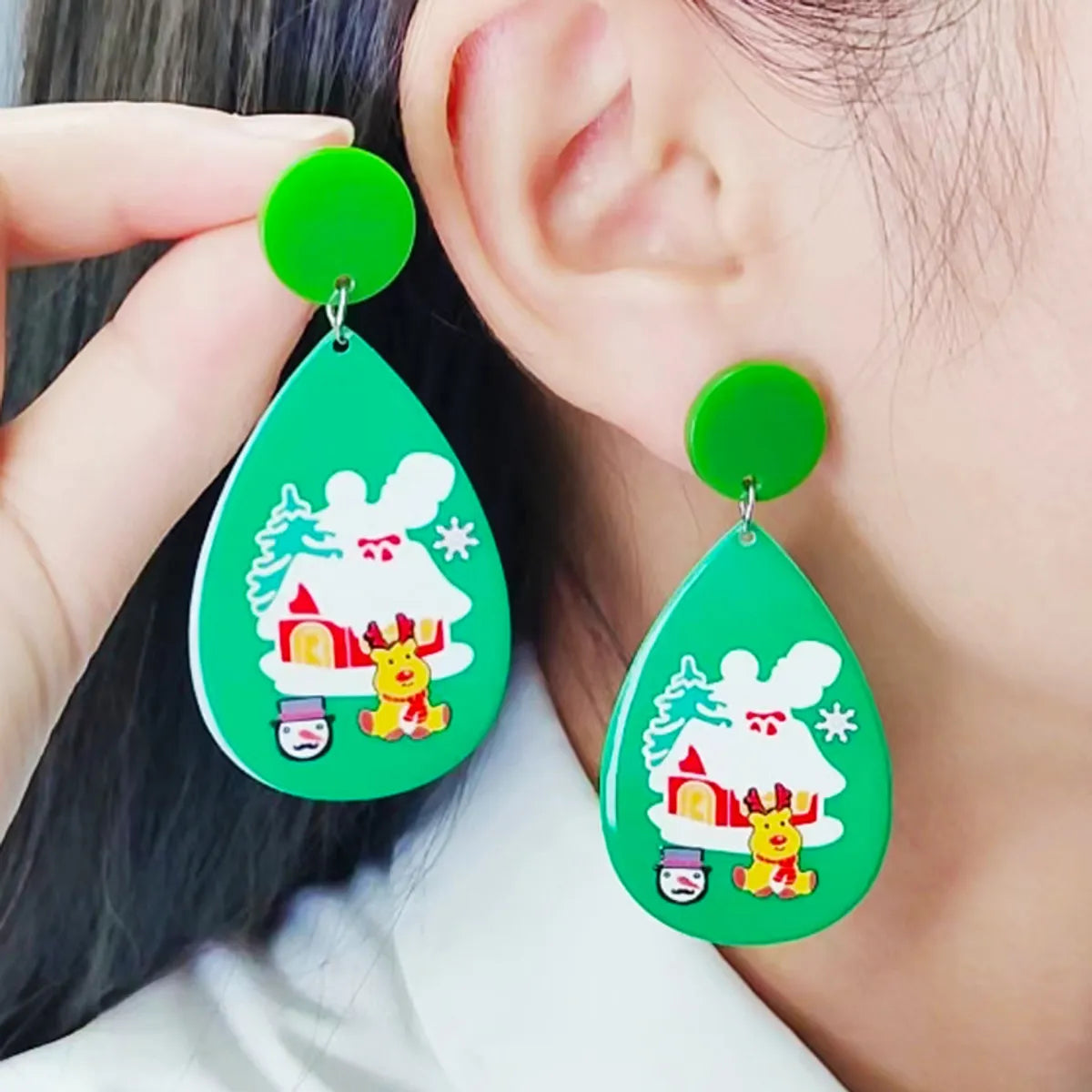 1 Pair Simple Style Water Droplets Printing Arylic Drop Earrings