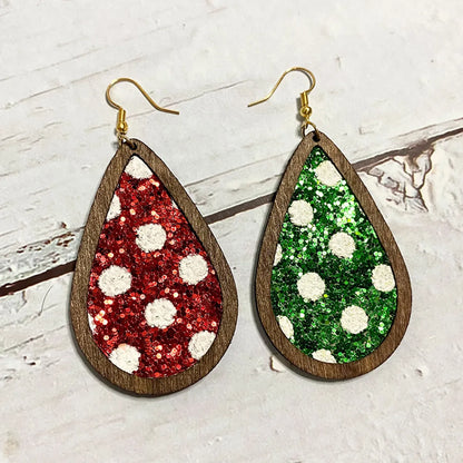 1 Pair Simple Style Water Droplets Printing Wood Drop Earrings