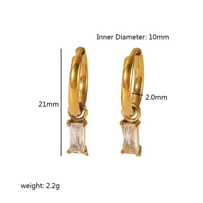 1 Pair Simple Style Water Droplets Rectangle Polishing Plating Inlay Stainless Steel Zircon 18k Gold Plated Drop Earrings