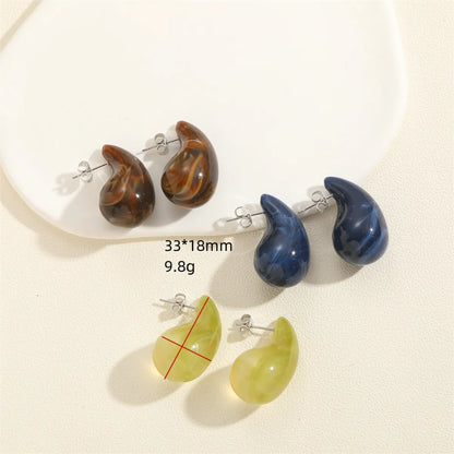 1 Pair Simple Style Water Droplets Solid Color Plating Inlay Brass Resin White Gold Plated Ear Studs