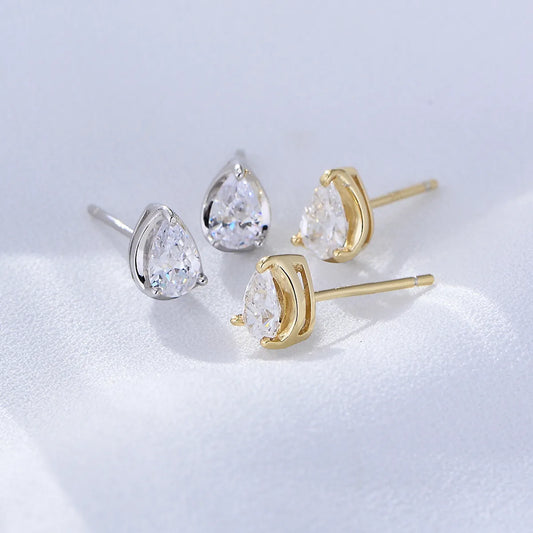 1 Pair Simple Style Water Droplets Sterling Silver Inlaid Gemstone Ear Studs