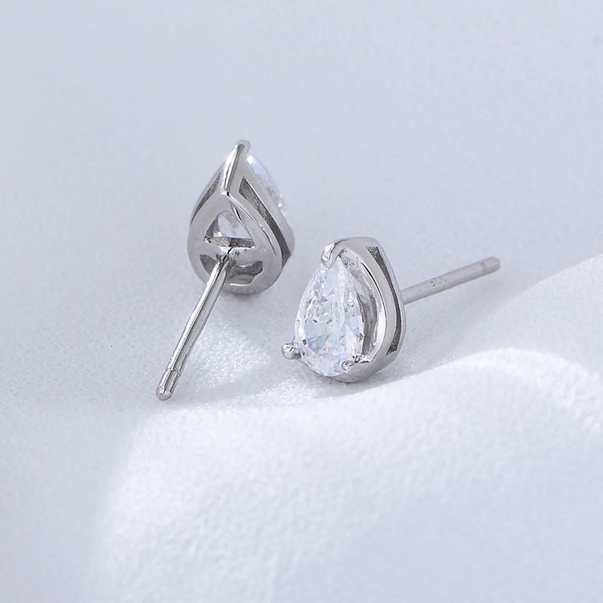 1 Pair Simple Style Water Droplets Sterling Silver Inlaid Gemstone Ear Studs