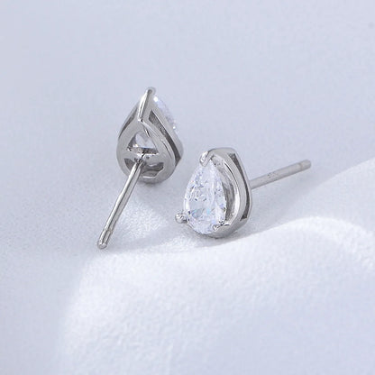 1 Pair Simple Style Water Droplets Sterling Silver Inlaid Gemstone Ear Studs