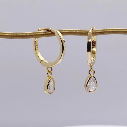 1 Pair Simple Style Water Droplets Inlay Sterling Silver Zircon Drop Earrings