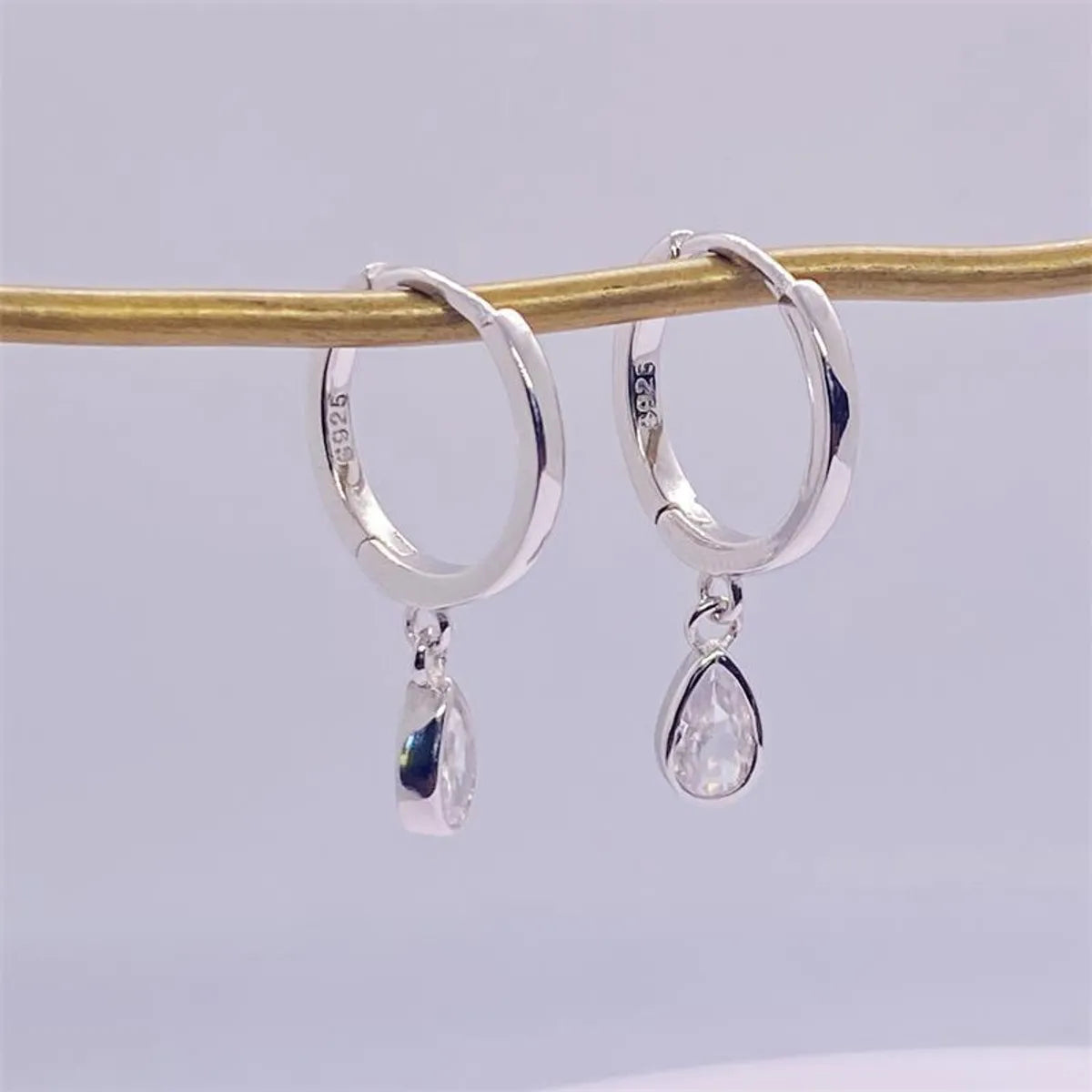 1 Pair Simple Style Water Droplets Inlay Sterling Silver Zircon Drop Earrings