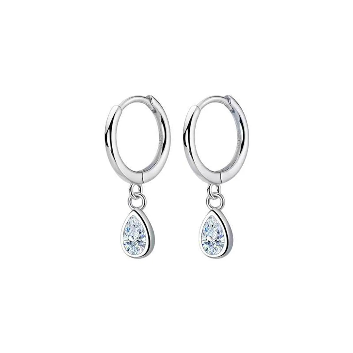 1 Pair Simple Style Water Droplets Inlay Sterling Silver Zircon Drop Earrings