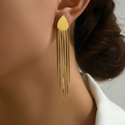 1 Pair Simple Style Water Droplets Tassel Stainless Steel Drop Earrings