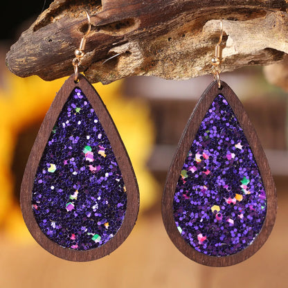 1 Pair Simple Style Water Droplets Wood Iron Earrings