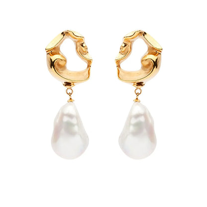 1 Pair Simple Style Waves Plating Freshwater Pearl Copper Drop Earrings