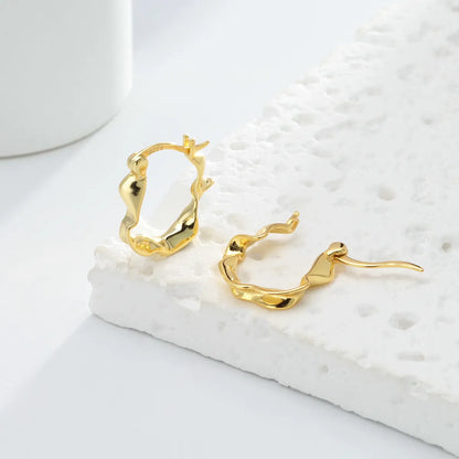 1 Pair Simple Style Waves Solid Color Plating Sterling Silver White Gold Plated Gold Plated Earrings