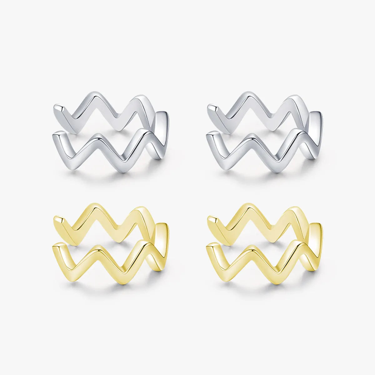 1 Pair Simple Style Waves Plating Sterling Silver 14k Gold Plated Rhodium Plated Ear Clips