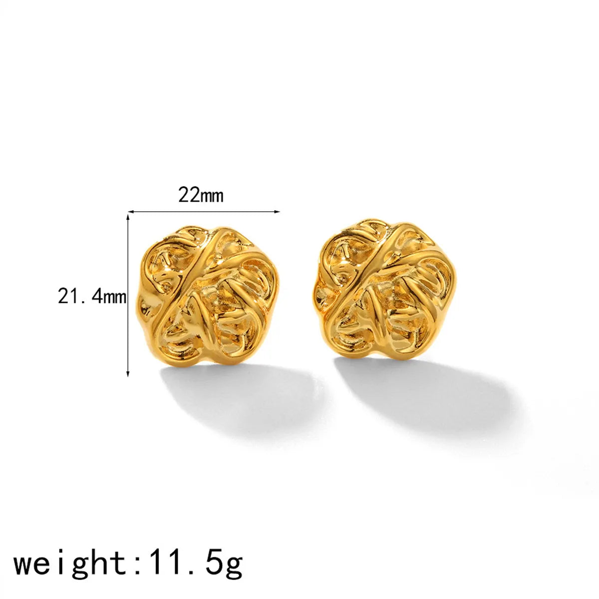 1 Pair Solid Color Classic Style Round Square Heart Shape Plating 304 Stainless Steel 18K Gold Plated Ear Studs