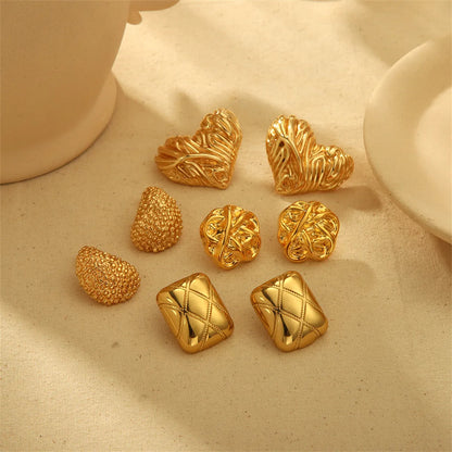 1 Pair Solid Color Classic Style Round Square Heart Shape Plating 304 Stainless Steel 18K Gold Plated Ear Studs