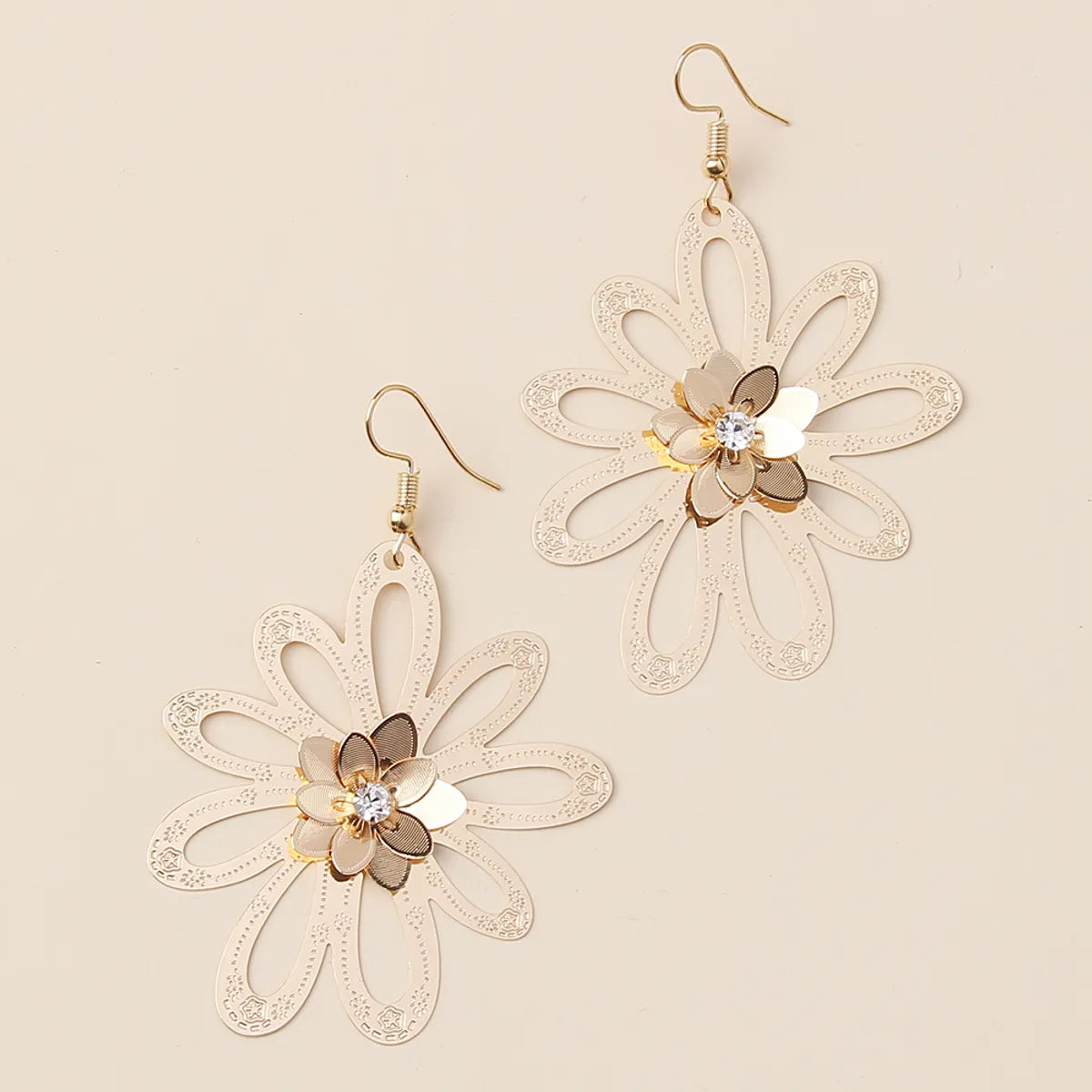 1 Pair Solid Color Flower Inlay Copper Zircon Gold Plated Drop Earrings