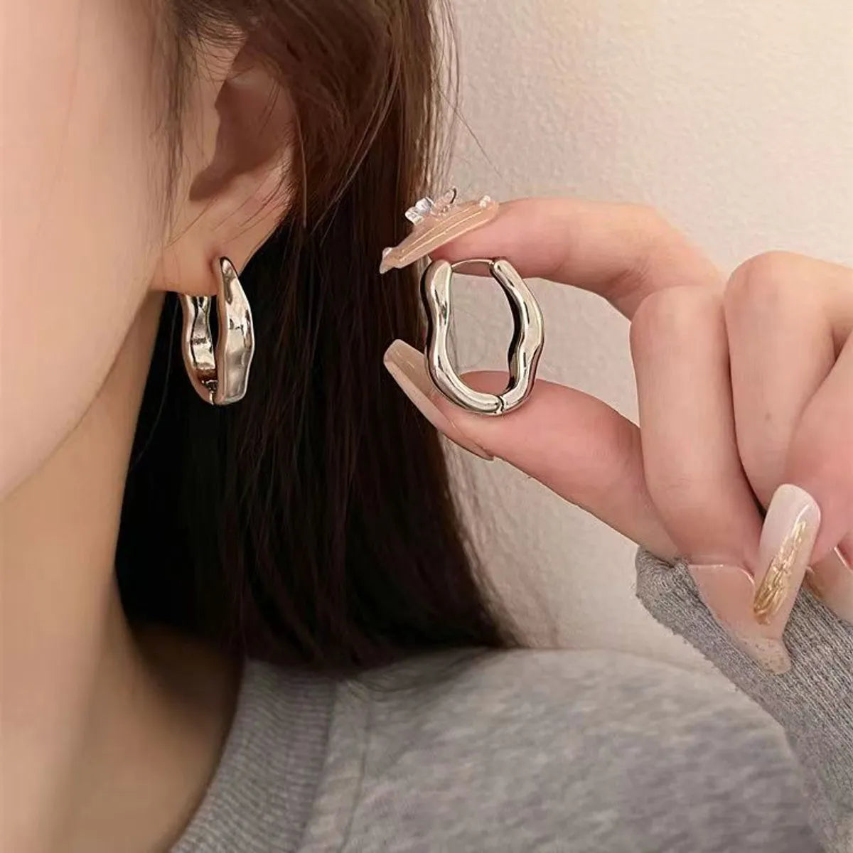 1 Pair Solid Color Irregular Plating Alloy Silver Plated Earrings