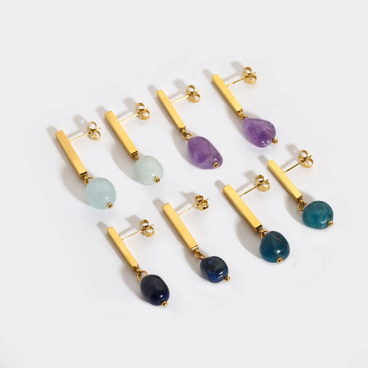 1 Pair Solid Color Plating Inlay Stainless Steel Natural Stone Natural Stone 18k Gold Plated Drop Earrings