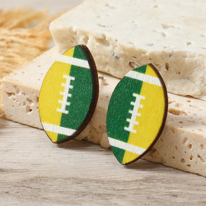 1 Pair Sports Rugby Painted Wood Ear Studs