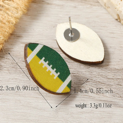 1 Pair Sports Rugby Painted Wood Ear Studs