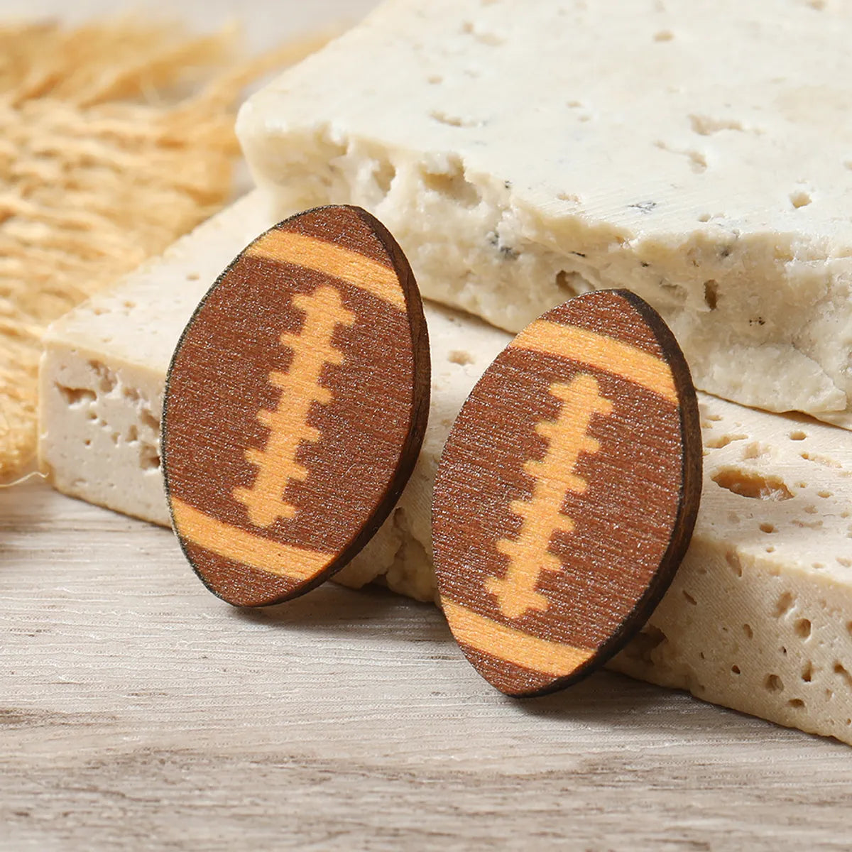 1 Pair Sports Rugby Painted Wood Ear Studs