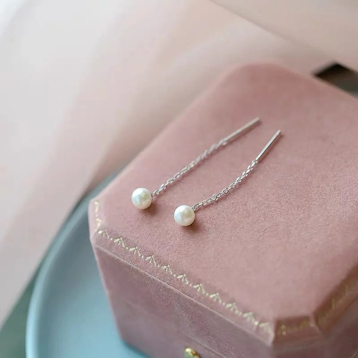 1 Pair Sterling Silver Artificial Pearls Geometric Ear Line