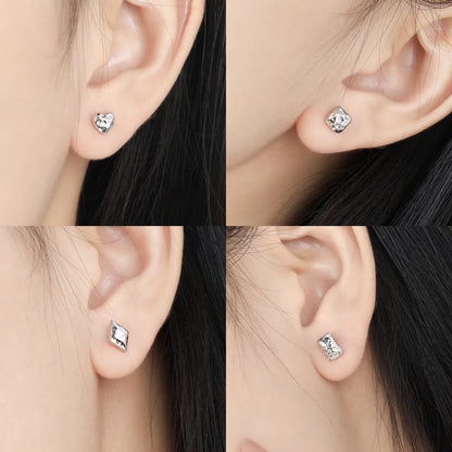 1 Pair Sterling Silver Geometric Heart Shape Ear Studs