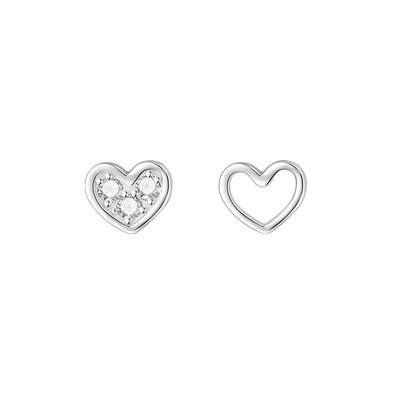 1 Pair Sterling Silver Geometric Heart Shape Ear Studs