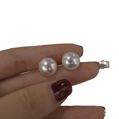 1 Pair Sterling Silver Pearl Round Ear Studs