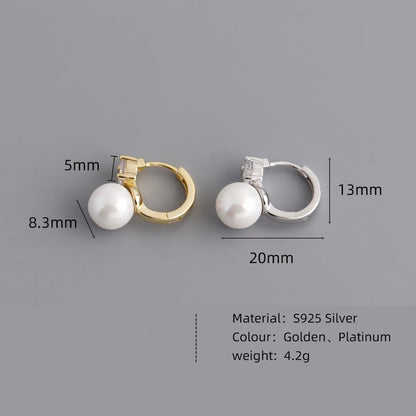 1 Pair Sterling Silver Pearl Solid Color Earrings