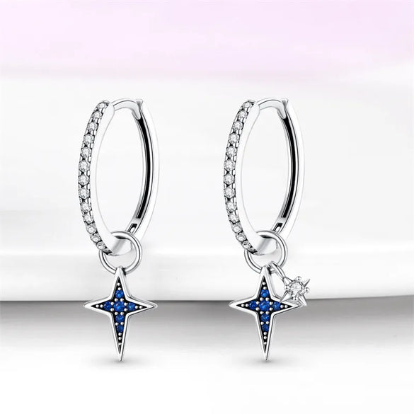 1 Pair Sterling Silver Star Drop Earrings
