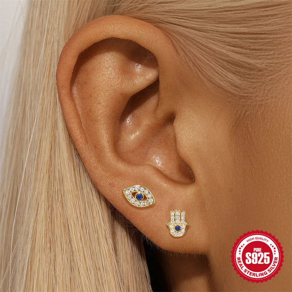 1 Pair Sterling Silver Zircon Eye Flower Ear Studs